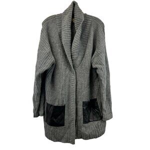 DG2 by Diane Gilman Women's Knit Hook Front Cardigan Faux Leather Pockets XL